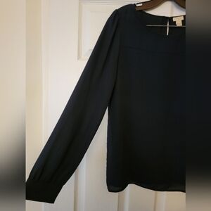 JCREW Chiffon Poet Flowy Top Smock Blouse Navy LS Sz S Whimsygoth Coquette Basic